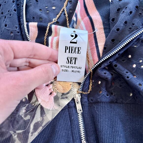 Knit Works Girls Jumpsuit Cardigan Necklace 3 Piece Set XL 16 - Picture 6 of 9